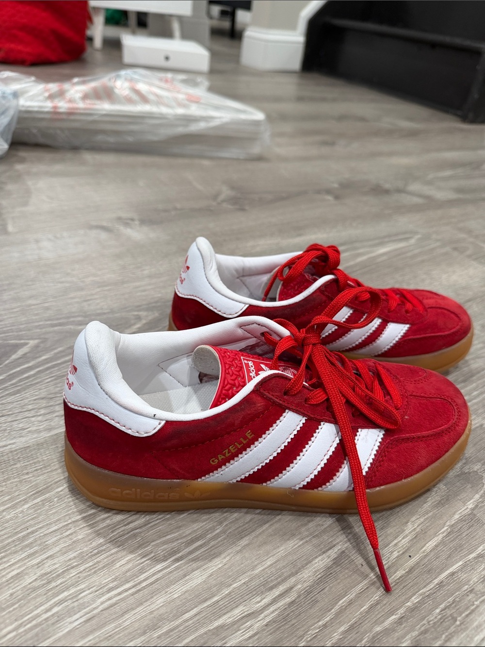 Womens adidas gazelle Red and White Sneakers